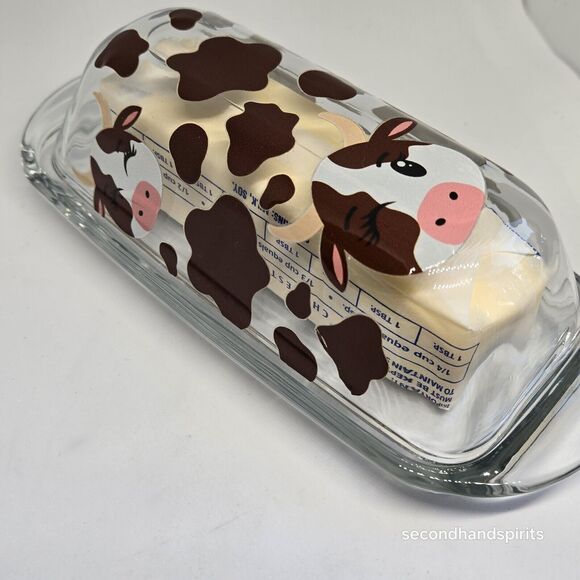 Glass Butter Dish with Lid: Stylish Cow Design Pastoral Print - Picture 1 of 6